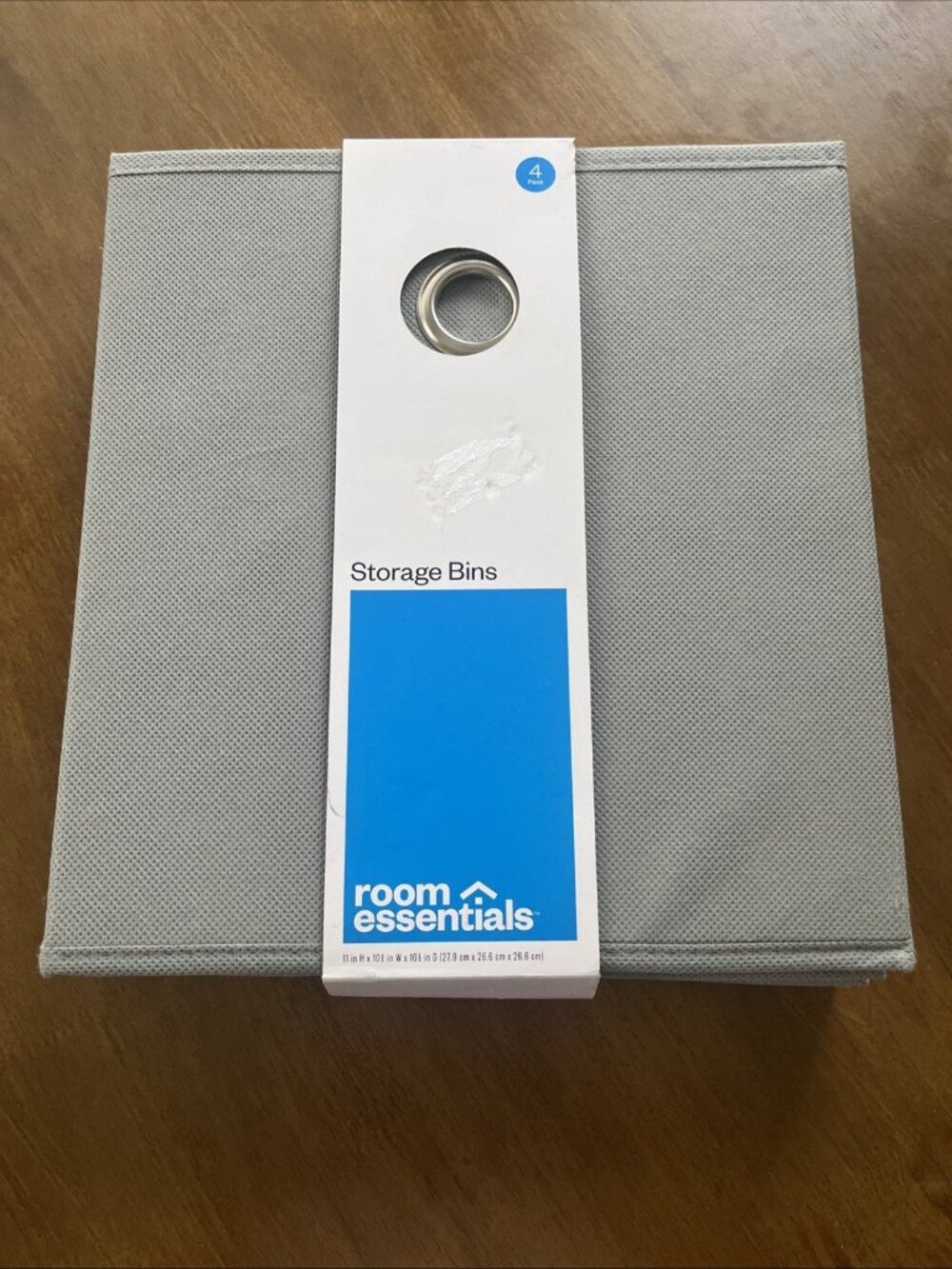 Set Of 4 Room Essentials Gray Canvas Storage Bins 11x10.5x10.5" Silver Grommets